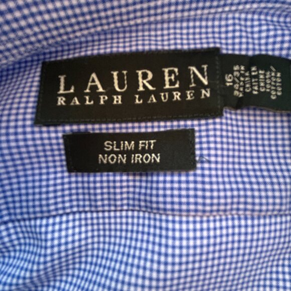 NWOT Ralph Lauren men's shirt slim fit non-iron long sleeves blue size 16 Large - Picture 4 of 8